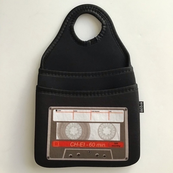 Vintage Cassette Music Neoprene Case Hanger Pocket Ear Buds Car Phone Tech Cords - Picture 1 of 16